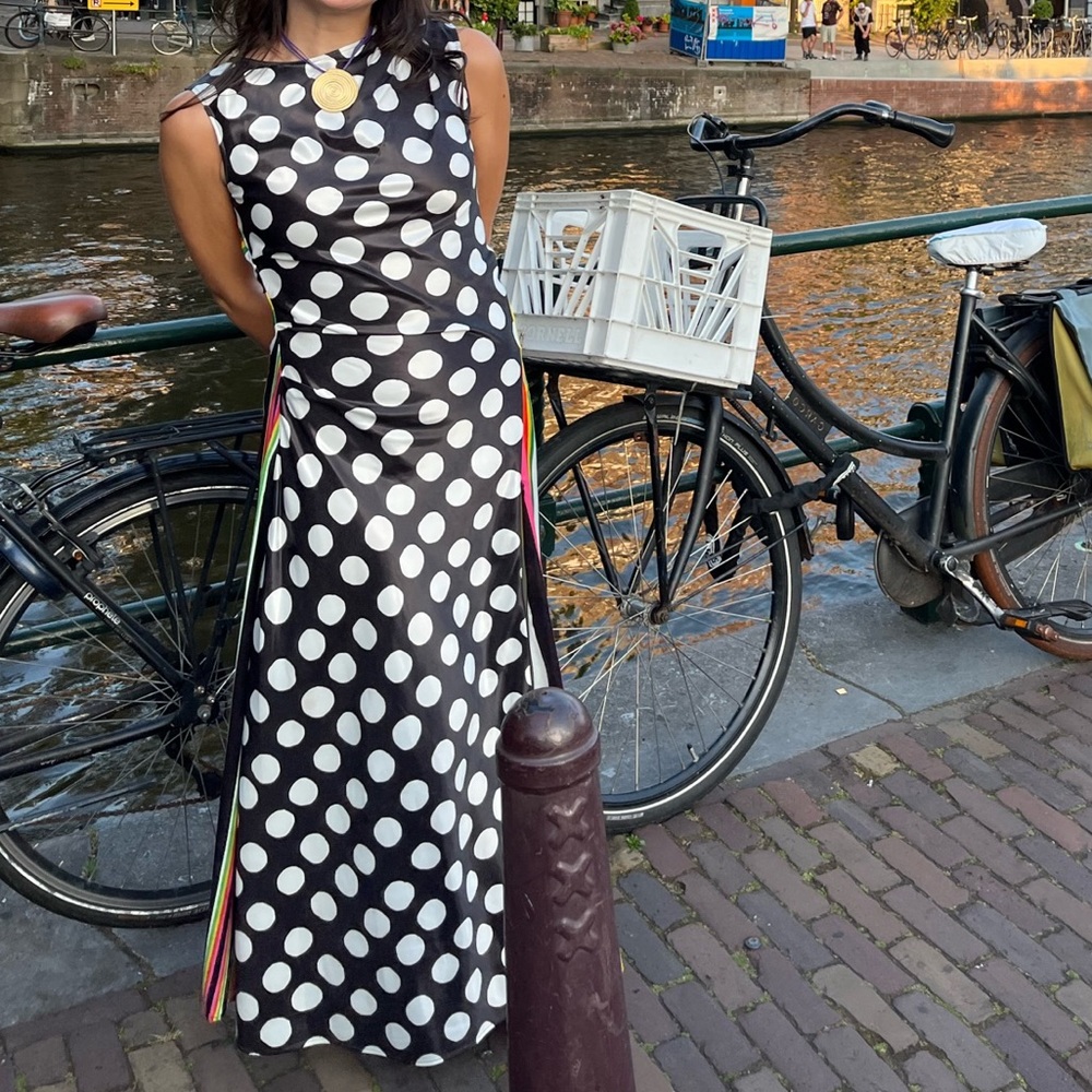 Christopher John Rogers Striped polka-dot satin-twill maxi dress